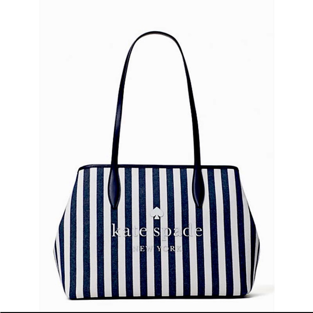 NWT Kate Spade Street Tote with Side Snap Canvas Bag - Blazer Blue Navy Stripes